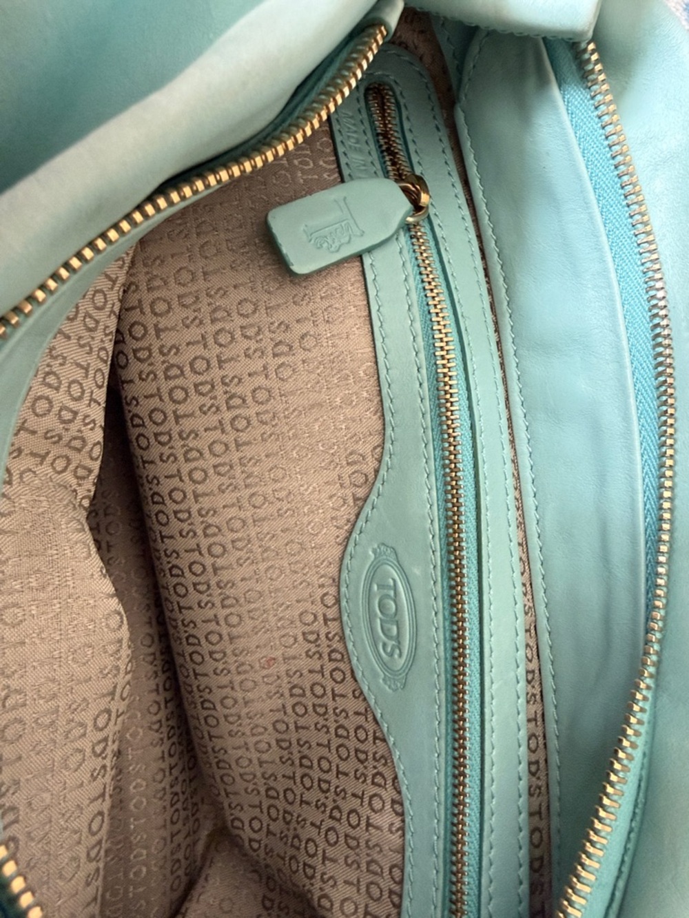 Tod's Mint Blue Leather Shoulder Bag with Braided Strap - Picture 6 of 9
